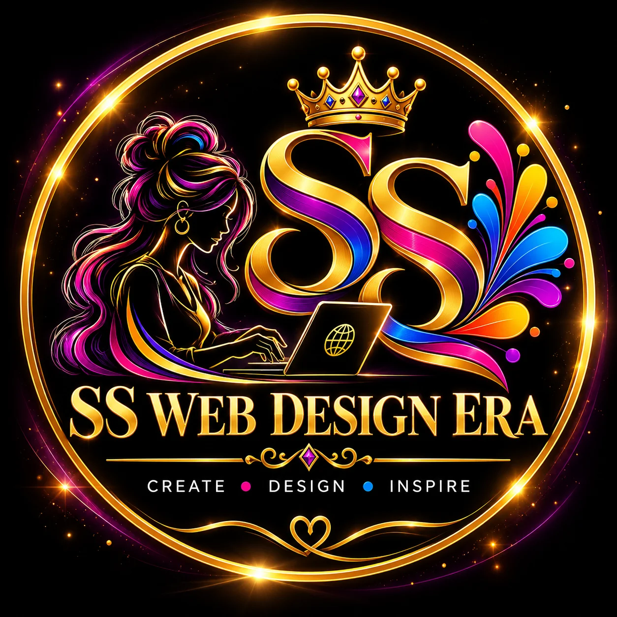 Official SS Web Design Era gold and colourful creative logo